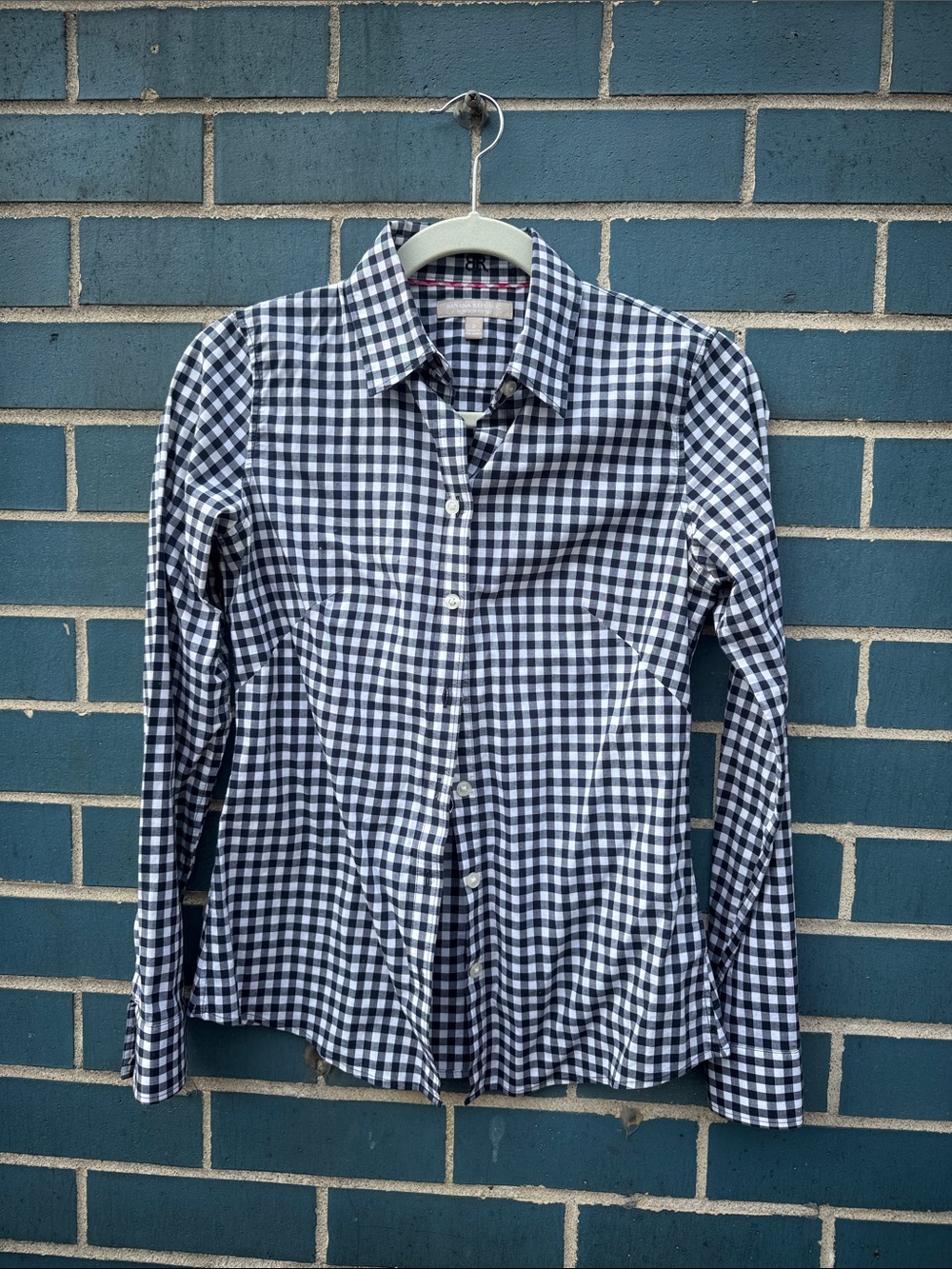Banana Republic Navy and White Gingham Dress Shirt